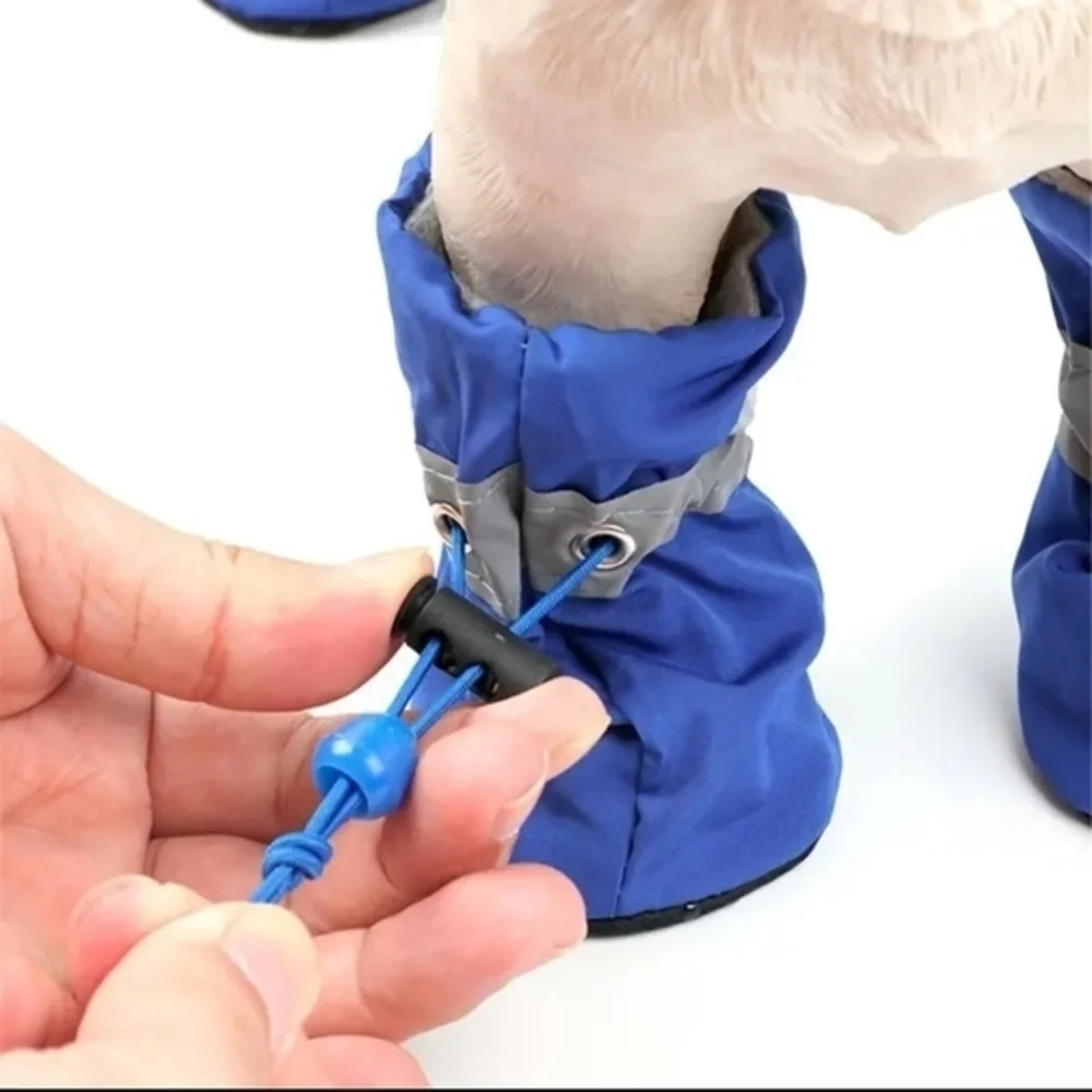 4PCS Paw Protectors Waterproof Anti-Slip‎ Dog Boots Blue and Silver Large